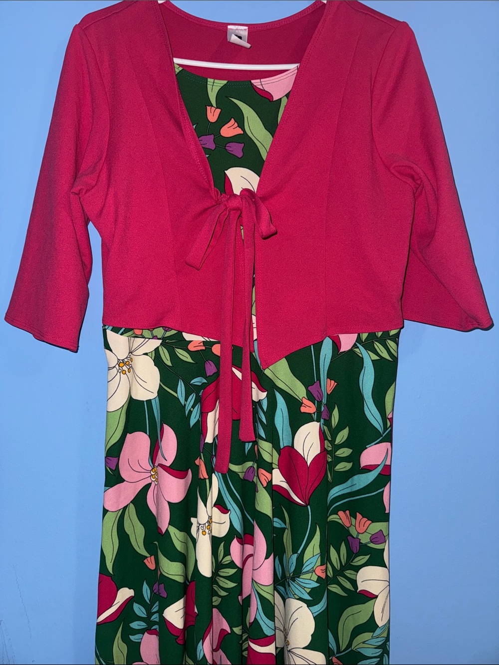 Pink over Green Floral Dress